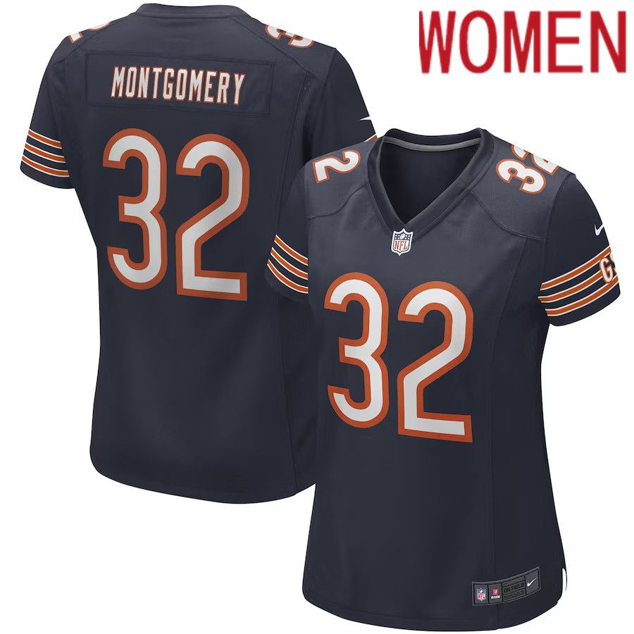 Women Chicago Bears 32 David Montgomery Navy Nike Game NFL Jersey